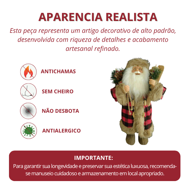 Estatueta Papai Noel Xadrez 49 cm